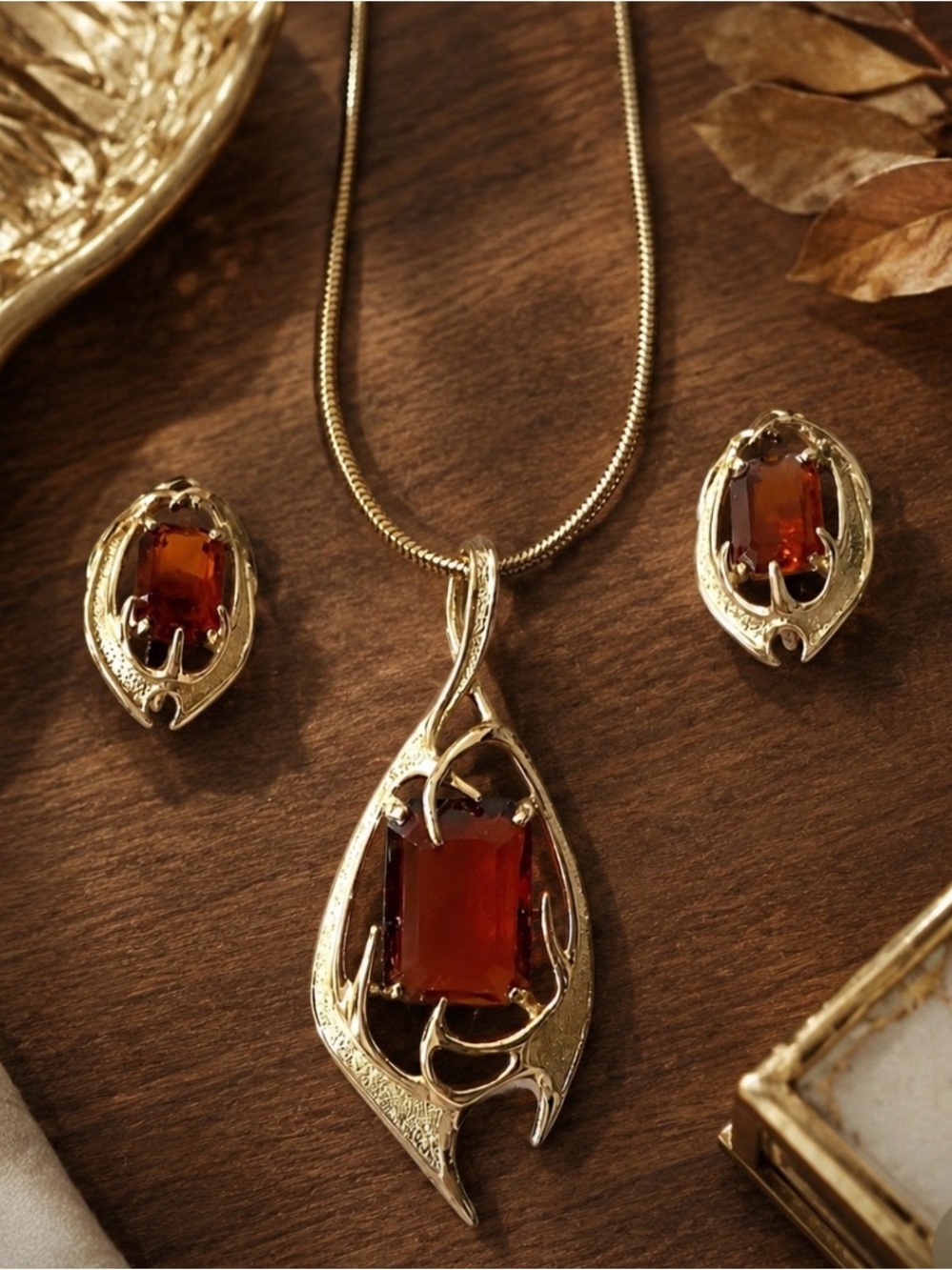 SARAH COVENTRY 1963 Vintage “Molten Topaz” Brutalist Necklace and Clip Earrings